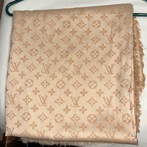 Louis Vuitton, preloved shaw,tan and gold-2ft by 4.5 ft
